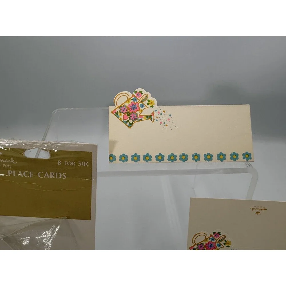 Vintage Hallmark Shower Place Cards Watering Can Floral Design 8 Count